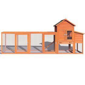 122"Large Wooden Chicken Coop, Outdoor Hen House with Nest Box, Wire Fence Poultry Cage