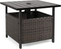 oOutdoor Wicker Umbrella Side Table Patio Rattan Stand Table with Umbrella Hole