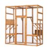 Outdoor Cat Enclosure, Large Wood Cat Cage with Sunlight Top Panel, Perches, Sleeping Boxes, Pet Playpen, Orange