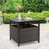 oOutdoor Wicker Umbrella Side Table Patio Rattan Stand Table with Umbrella Hole