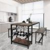 3 Piece Kitchen Dining Table Set with Bench for 4 w/Storage Shelf Rack;  Wine Rack