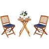 3 Pieces Patio Folding Wooden Bistro Set Cushioned Chair