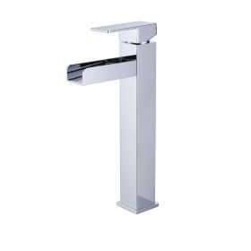 New Single Handle Bathroom Faucets - Single Hole Bathroom Vessel Faucet for Sink 1 Hole, Waterfalll Bathroom Vessel Sink Faucets (Color: Chrome)