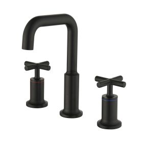 New 8 in Widespread Bathroom Faucet  2 Handles Stainless Steel 3 Hole Bathroom Sink Faucet (Color: Black)