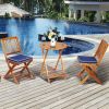 3 Pieces Patio Folding Wooden Bistro Set Cushioned Chair