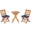 3 Pieces Patio Folding Wooden Bistro Set Cushioned Chair